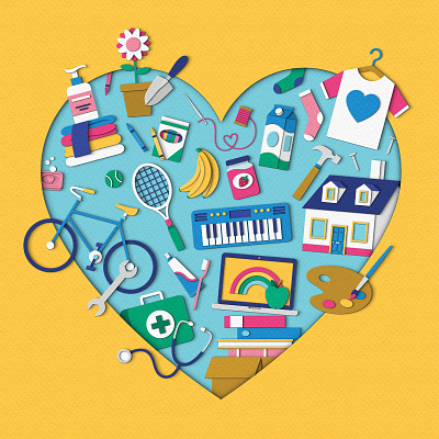 Cincinnati Gives - Guide to Giving charity cover design editorial fundraising heart illustration magazine magazine cover objects paper art paper craft paper cut photoshop still life
