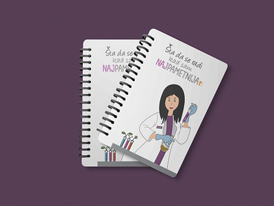 Personal notebook colors cover design design epruvets eqipment flowers font illustration job lab technician laboratory notebook design page layout personal notebook spiral notebook test violet