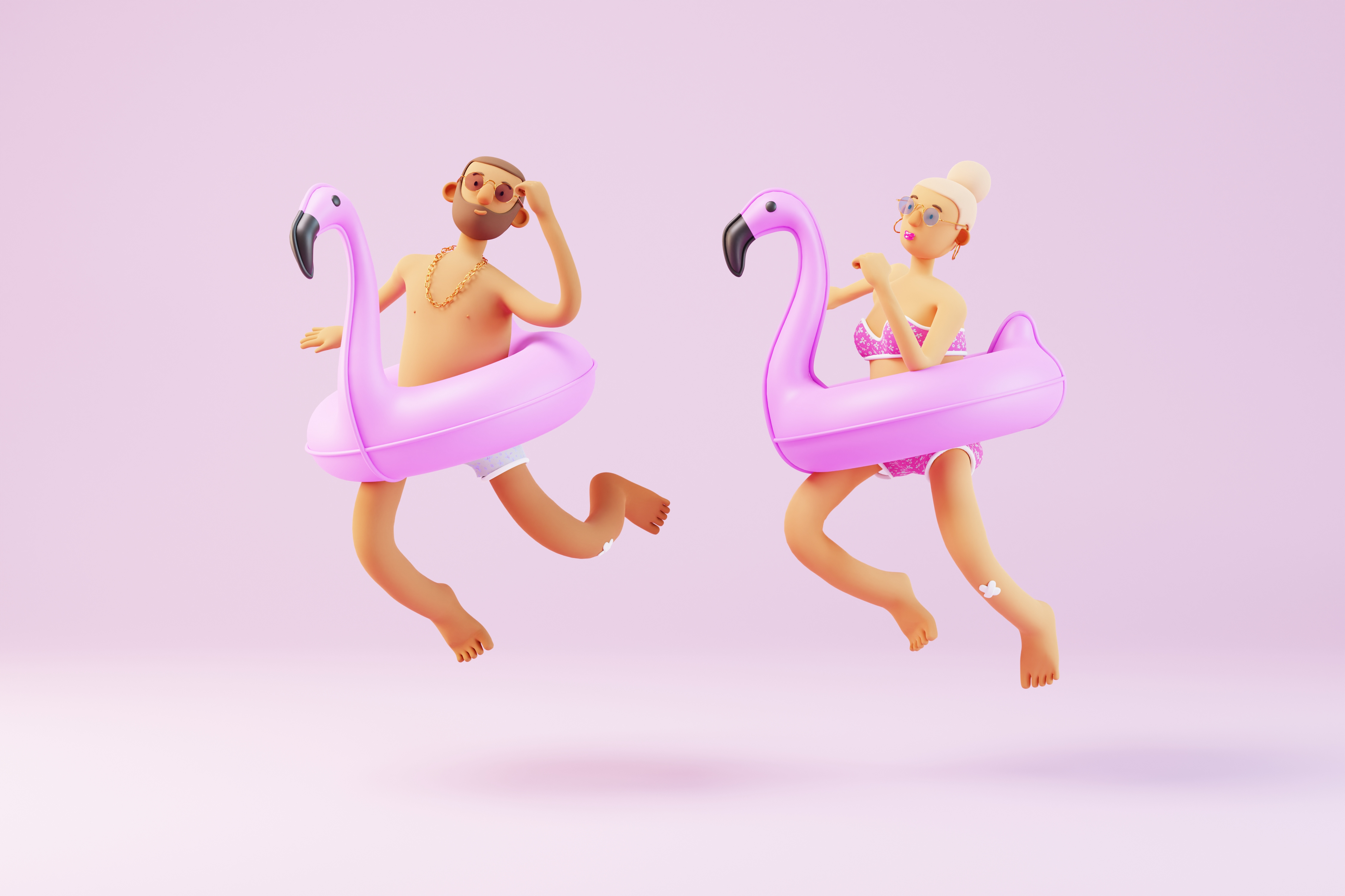 Example of 3d characters at the summer beach.