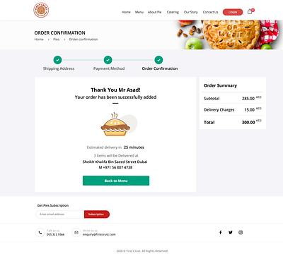 UI/UX - Order Confirmation branding design food logo pie ui ux website