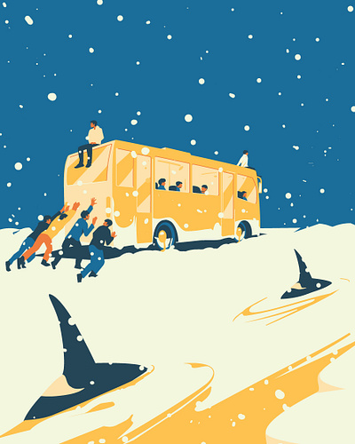 Going nowhere art bus digitalart drawing ice illustration illustrator killerwhale orca snow snowing vector