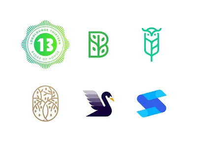 LogoLounge Book 13 b tree brand brand identity branding design feather icon logo logo design logodesign logolounge logos minimal olive tree owl s letter swan