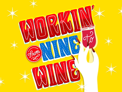 Wine O'clock illustration lettering retro vintage