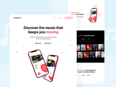 Perform Website UI cuberto icons landing page music sound sport tracker ui ux web website