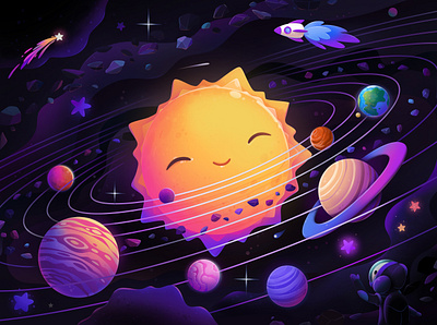 Solar System abstract cartoon character concept illustration zutto