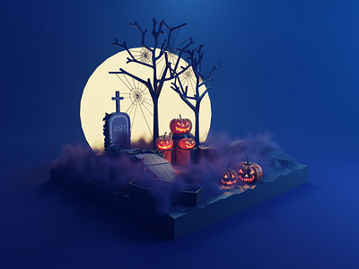 Say GOODBYE to 2021 2021 2022 3d illustration blender design grave halloween pumpkin spiders web