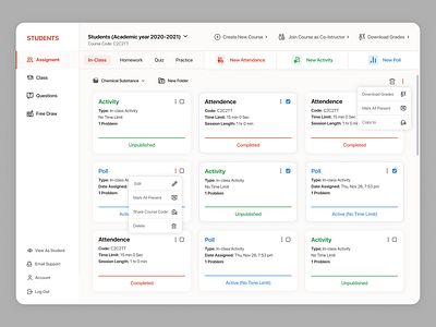 Students - Dashboard app application chemistry course education icons students uiux ux website