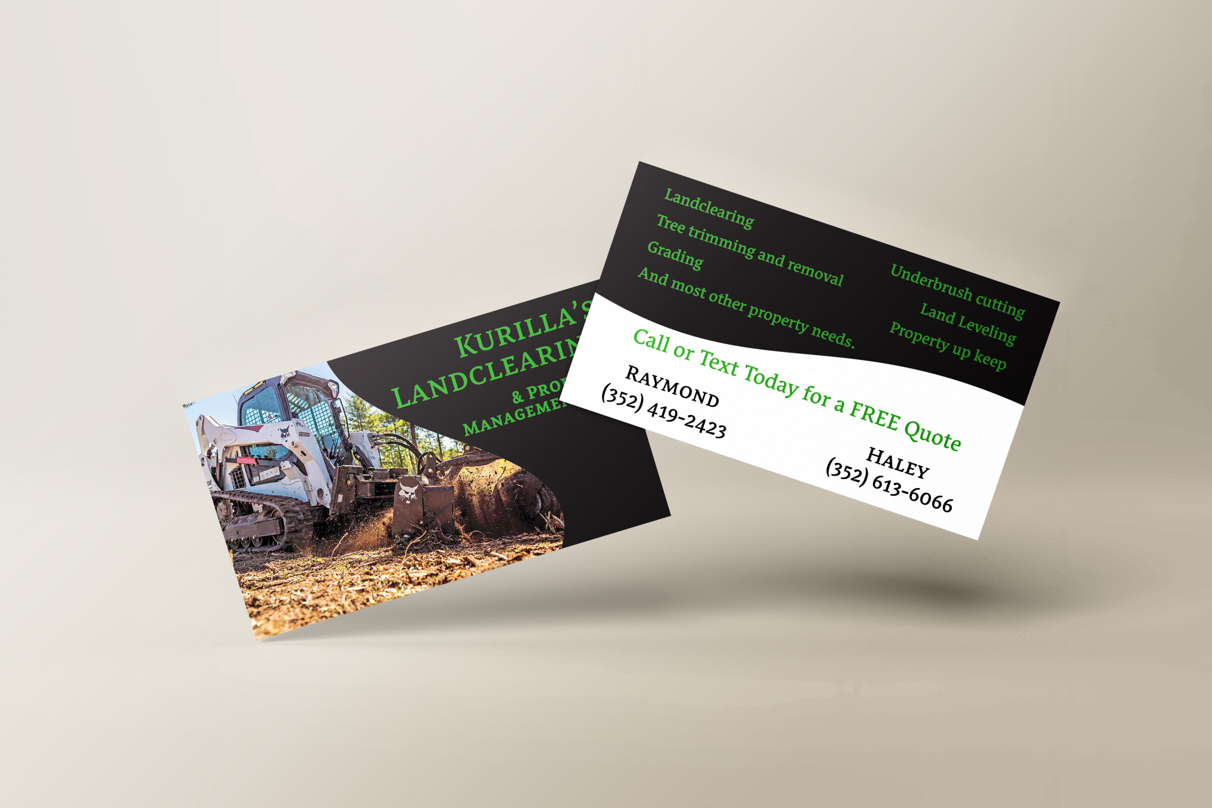 Example of Custom Land Clearing Business Card
