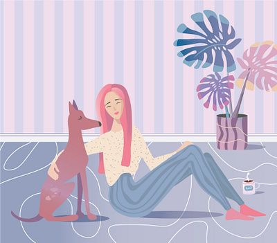 Best friends design dog friends illustration lines pink vector