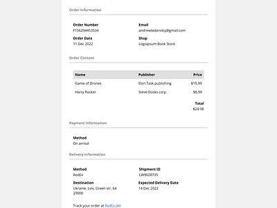 Email Receipt UI dailyui ui ux