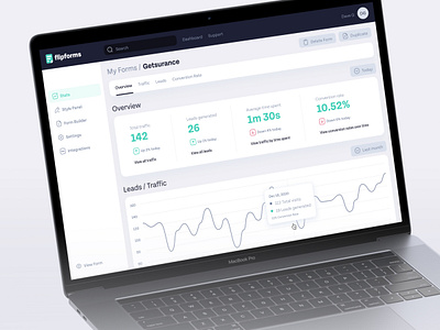 Lead Gen Stats conversion rate dashboard form builder forms graph leads mockup startup stats style panel traffic ui ux web app website