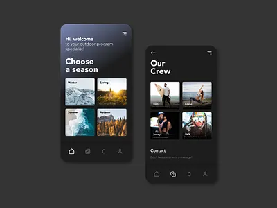 Dark UI / Outdoor program guide app app application design mobile typography ui