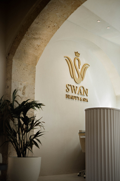 Swan | Lobby Signage beauty decoration design gold graphic design indoor installation lobby logo massage sign signage spa swan