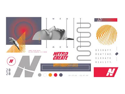 Nitro Create Event Branding 2020 2020 art direction branding event branding future futuristic graphic design layout scify tech branding tech event type typography