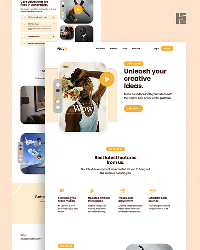 Online video editing platform landing page concept (vidyo) art branding clean design graphic design graphicdesign illustration landing page logo minimal photoshop type ui ui design ux vector vintage web web design website