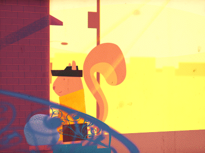 Hello Dribbble! animation animation 2d character city debut design edifice golden hour graphic design hello hello dribbble hello world illustration logo motion graphics neon squirrel sunrise sunset text animation