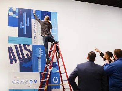 Environmental Design - AUSTIN branding design environmental design graphic design illustration layout mural mural design office branding type typography