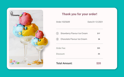 Ice Cream Order Receipt Design app design figma graphic design landing page online order receipt design ui ui design challenge