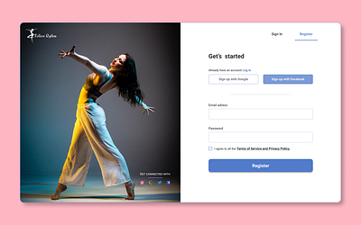Register form Follow Rhythm app design figma graphic design landing page register page ui ui design challenge