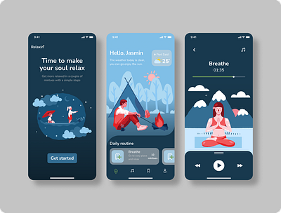 relax meditation app app design illustration meditation relax ui ux