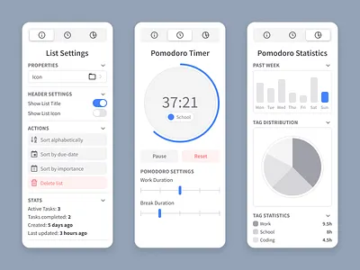 FocalTimer Sidebar Panels app design flat graphic design minimal react tailwindcss ui