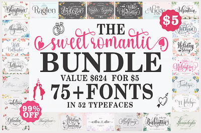 The Sweet Romantic Font Bundle. bundle elegant fonts font font design handwritten script script font valentine valentine day