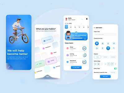 Habit Tracker App Design activity app calender concept daily goals design habit habit tracking app interface meditation monitoring productive productivity progress reminder app task management tracker tracking app ui yoga