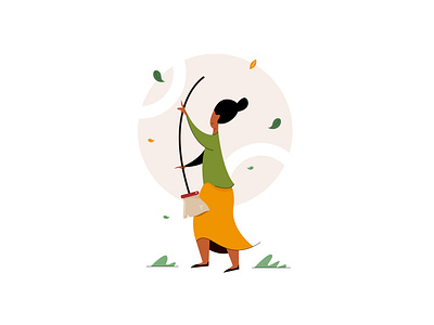 Lady with mop character digital dribbbleshot illustration lady minimal mop ui vector website