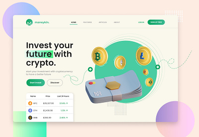 Maneykin Landing Page 3d crypto cryptocurrency financial green invest landingpage logo maneykin ui uidesign uiux ux website