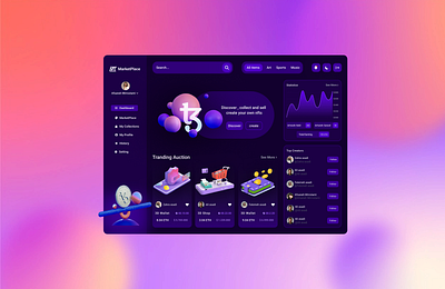 NFT Marketplace Dashboard 3d acechallenge art chart creative crypto dashboard design dotchallenge light design marketplace metaverse minimal design nft site uidesign uiux web web design