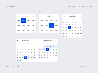 Universal UI Kit (Web) | Date Picker 123done components design kit design system designsystem desktop figma mobile prototyping template ui ui kit uikit universal ui kit ux web website wireframe