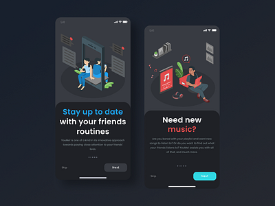 Social Media App Onboarding app design clean ui dark ui illustration modern onboarding social media ui design ui inspiration