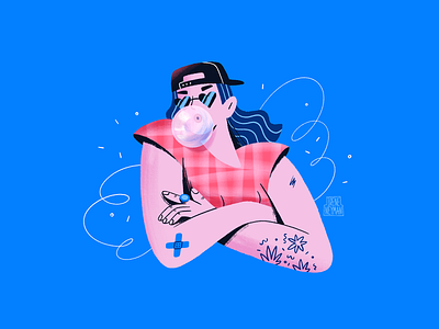 Cool girl with bubble gum art artist bubble character colorful contemporary digital flat girl gum illustration illustrator modern people procreate textured woman