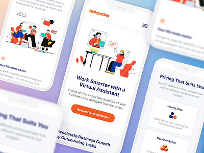 Mobile Landing Page Design for TaskPocket design illustration interaction ios iphone landing page mobile mockup prototype ui ux