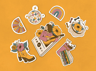 70s style sticker pack 70s 70s aesthetic art digital art illustration sticker sticker pack