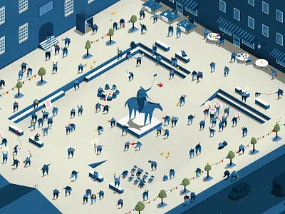 Public Spaces - Knights First Amendment Institute architecture buildings cities crowds design digital age discussion editorial first amendment illustration isometric isometric illustration knights first meeting people point 5 protest public space talking town square