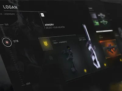 Game menu UI dark mode dashboard futuristic games menu minimal shooter video game videogame weapons