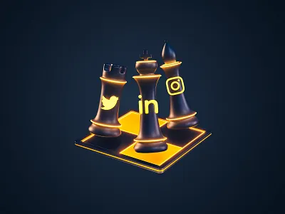 Social Media Strategy 3d 3d illustration board chess cinema 4d facebook figures icon illustration instagram linkedin marketing neon social media strategy stylized twitter web web icon