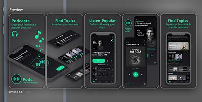 Podcast App screenshots | Apple app store| app app screenshots branding design graphic design store graphics ui