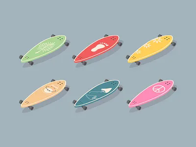 Longboard activity beach board cartoon collection colors cruiser deck design equipment illustration longboard penny skate skateboard skateboarding sport street summer vector