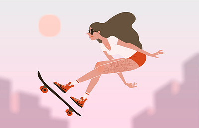 Chilling and skating girl illustration skate skating