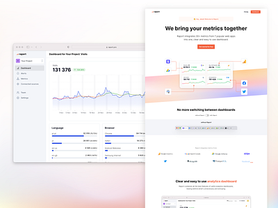 Raport Dashboard & Website chart dashboard data design landing page line chart mesh gradient metrics product page saas sidebar ui ux web web landing website website design