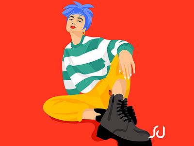 So what ? adobe illustrator blue hair boyish graphic design inspiration woman woman illustration