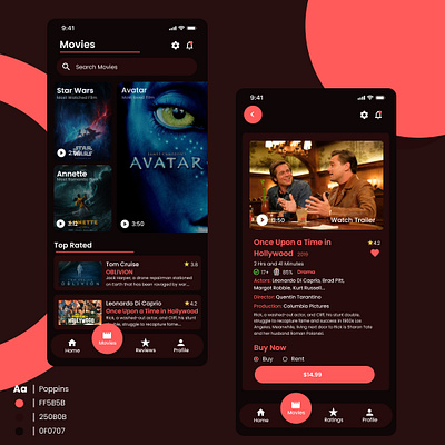 Movie App UX/UI Design app appdesign art branding design designer graphic design illustration logo ui uidesign uiux ux uxdesign uxdesigner webdesign