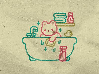 cutie cleaning his bathtub bath bathroom cute design flat graphic illustration illustrator kawaii