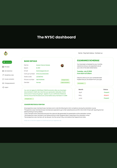 NYSC DASHBOARD branding design illustration logo product designer typography ui uiiux uiux ux