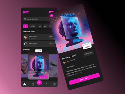 NFT marketplace app apps design dotchallenge dribbble marketplace midschallenge nft ui visualdesign