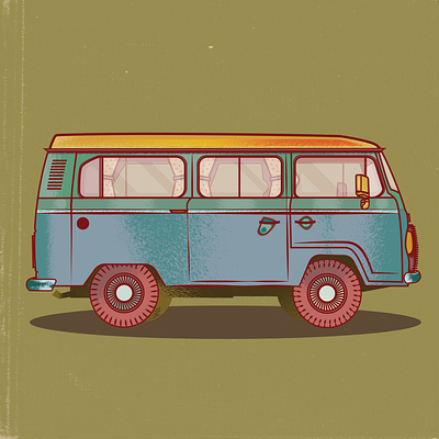 Volkswagen Van Textured Illustration adventure illustration car illustration digital art digital illustration female illustrator illustration textured illustration vanlife vw van