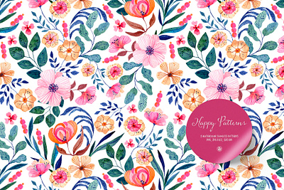 Watercolor Happy Pattern fabrics flowers illustration seamless pattern watercolor