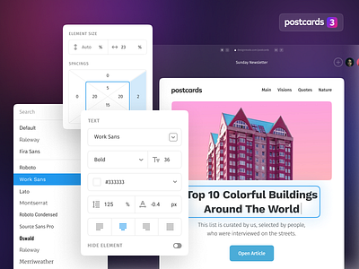 Postcards 3 - Sneak peek email email editor ui